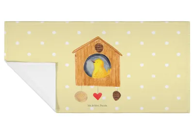 Produktbild von Mr. & Mrs. Panda Handtuch Vogel Haus - Gelb Pastell - Geschenk, Händehandtuch, Flauschtuch, 50x100, Zuhause, Lustige Sprüche, kleines, Vogelhaus, Wohnung, Familie, 100x50