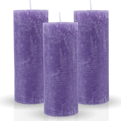 Produktbild von Rustikale Stumpenkerze 3er-Pack "Lila" vers. Farben/Größen - lange Brenndauer Antik Kerze, Duftfreie Altarkerze - Dekokerze, Adventskerze