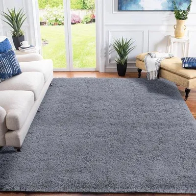Imagen del producto de Alfombra de felpa Unyqoos® para salón y dormitorio – 120 x 160 cm, gris, 5 cm de pelo, suave, antideslizante y lavable