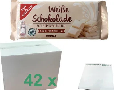 Produktbild von Gut & Günstig Weiße Schokolade mit Alpenvollmilch 42er Pack (42x100g Tafel) + usy Block