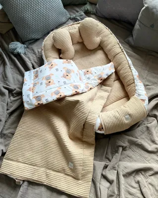 Produktbild von Waffelpique TAUPE Braun/ Cute Teddy Babynestchen Unterlage 3 Tlg SET Babynest Wicleklunterlage Reisebett Babydecke Babyausstattung 2 Seitig Geschenk