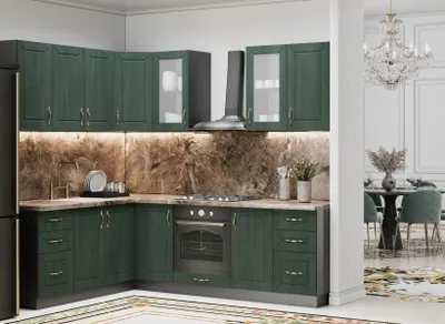 Obrázok produktu pre BARDIS rohová vintage kuchynská linka z MDF, zelená/antracit