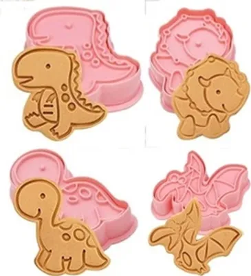 Produktbild von GKA 4 Stück Dinosaurier Ausstechform Dino Stempel Ausstecher Plätzchenausstecher Keksausstecher Plätzchen Kekse
