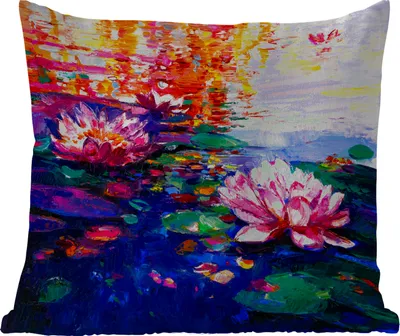 Produktbild von MuchoWow® Outdoor Kissen - Gemälde - Öl - Seerose - Wasser - 40x40 cm - Wetterfest - Lounge Kissen - Kopfkissen - Interieur - Polster mit Bild