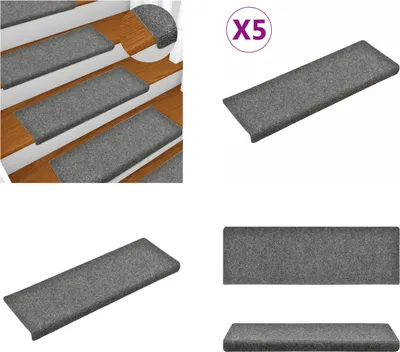 Produktbild von vidaXL Treppenmatten 5 Stk. Hellgrau 65x21x4 cm Nadelvlies - Stufenmatte - Stufenmatten - Treppenmatten - Treppenstufenmatten