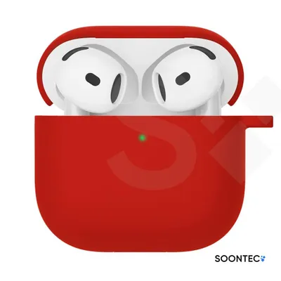 Produktbild von SOONTEC Hülle für AirPods 4 Generation Case Silikon Schutzhülle Kopfhörer Etui Slim Cover in Rot mit Karabiner-Ring