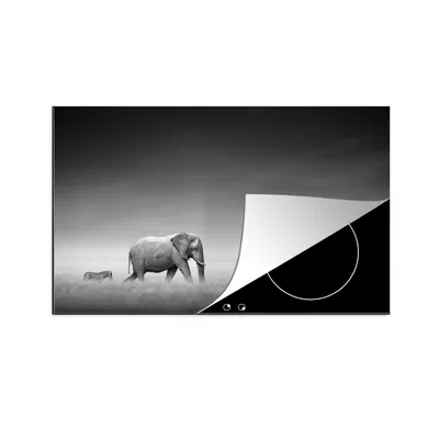 Produktbild von KitchenYeah© Herdabdeckplatte Elefant - Tiere - Landschaft - Schwarz und weiß - Zebra , 89x51cm, Küche Deko, Glaskeramikkochfeld Herdabdeckung, Abdeckplatte fùr Kochfeld
