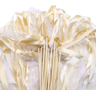 30 Hochzeitsbänder mit Glöckchen, Zauberstäbe, Luftschlangen, Holzstäbchen