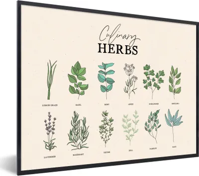 Produktbild von MuchoWow® Gerahmtes Poster Küche - Pflanzen - Kräuter 80x60 cm - Poster mit Schwarzem Bilderrahmen Wandposter Rahmen Foto Bilder - Schwarzem - Mit Gestell
