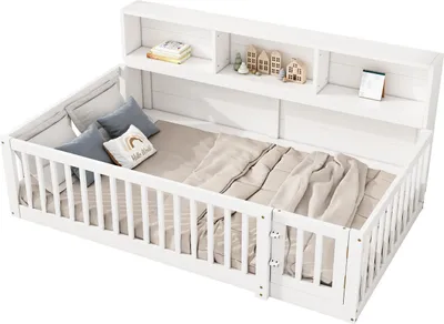 Produktbild von Daybett,Tagesbett,Schlafsofa,Bettseite mit Staufach, Kinderbett mit Lattenrost,Brüstung, Kiefernholz, Weiß