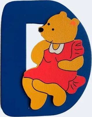 Produktbild von Holzbuchstabe D mit Bär-Motiv, 8 cm, für die Dekoration im Kinderzimmer