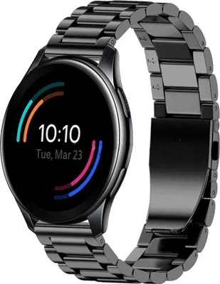 Produktbild von Strap it - Stahlarmband - Kompatibel mit OnePlus Watch Armband - Gliederarmband - Faltschließe - Ersatzarmband Hochwertiger Edelstahl - für Armband Schwarz
