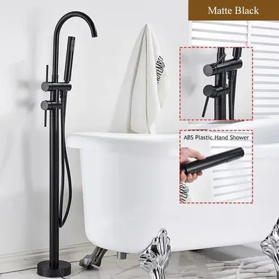 Produktbild von Freistehende Badewannenarmatur Duschset - Standarmatur für Badewanne - 360° schwenkbarer Auslauf - Wasserfallstrahl - Zweigriffmischer - Handbrause - Schwarz