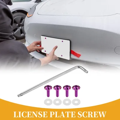 Image de 1 Jeu De 4 Vis De Plaque D'Immatriculation Universelles Anti-Vol M6 1/4" - Boulon De Sécurité Pour Voiture Avec 4 Rondelles En Silicone - Alliage De Titane Violet