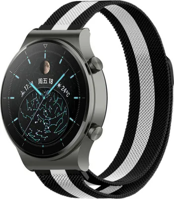Produktbild von Strap-It Huawei Watch GT 2 Pro Milanese Armband (Schwarz/Weiß)