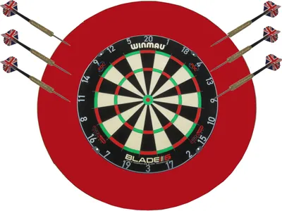 Produktbild von Winmau Blade 6 Triple Core PDC Carbon Steel Dartsboard + Surround Rot + 6 Pfeile