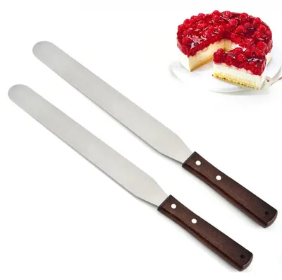 Produktbild von 2 gerade, lange Teigspatel, 30 cm, Edelstahl mit Holzgriffen