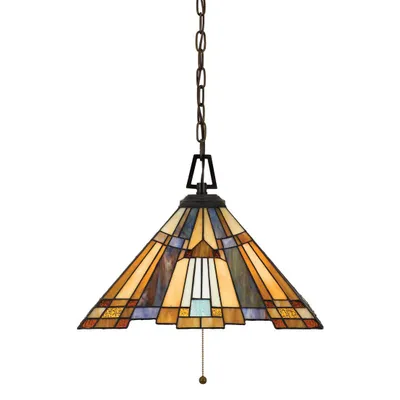 Zdjęcie produktu dla Żyrandol Inglenook ciemny brąz 3xE27x60W szkło witrażowe wym:188x43,2x43,2cm IP20 Quoizel