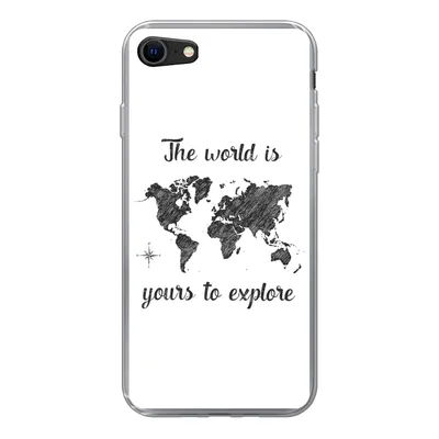 Produktbild von MuchoWow® Handyhülle Schutzhülle Hülle für iPhone SE 2022 Weltkarte - Schwarz - Sprichwörter Silikon Softcase Handy Hülle - Schutzhülle