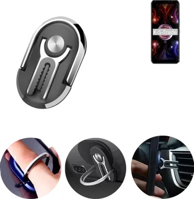 Produktbild von K-S-Trade 3in1 Smartphone-Ring Handy-Ring kompatibel mit Asus ROG Phone 5s Pro Fingerhalterung  Handyring Tischständer Lüftungsgitter-Halterung