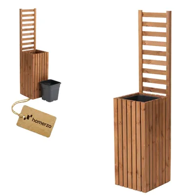 Produktbild von Pflanzkübel mit Rankgitter Spalier mit Pflanzkasten Blumenkasten aus Holz Hochbeet mit 1x18L Pflanzeneinsatz (vertikal-braun, 36x36x80 H157)