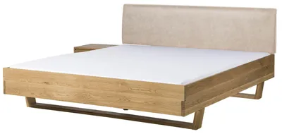 Produktbild von MASSIVMOEBEL24.DE Bett mit Nachttisch links Fichte 160x200x85 natur gebeizt / geölt, Kopfteil beige FICHTELBERG #154
