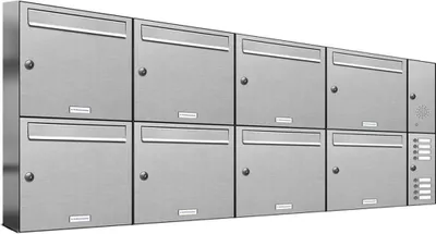Produktbild von 8er V2A Edelstahl Briefkastenanlage für Aufputz - Wandmontage Klingel
