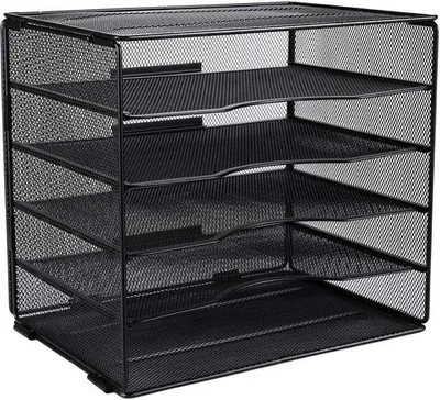 Zdjęcie produktu dla EasyPAG – metalowy organizer biurkowy A4 z 5 przegrodami: na dokumenty, archiwum, czasopisma, listy i gazety, czarny