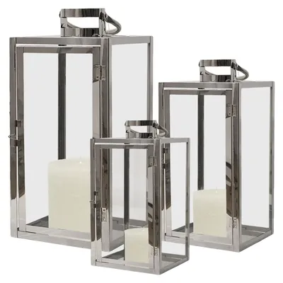 Imagen del producto de Juego de 3 faroles de jardín – Acero inoxidable – 30/40/53 cm