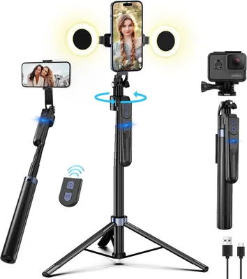 Produktbild von Selfie Stick Stativ, Bluetooth Handy Stativ, Handyhalterung, Auto Face Tracking Stativ, 360 Drehung, mit Drahtloser Fernbedienung, für iPhone Android
