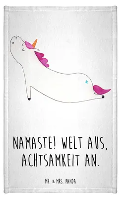 Produktbild von Mr. & Mrs. Panda Handtuch Einhorn Yoga - Weiß - Geschenk, Süß, gästehandtuch klein, Unicorn, 30x50, Sport, Motiv, Einhörner, badezimmer