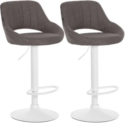 Produktbild von CLP 2er Set Barhocker Milet Stoffbezüge höhenverstellbar drehbar mit Rückenlehnen dunkelgrau Material Gestell Metall matt weiss