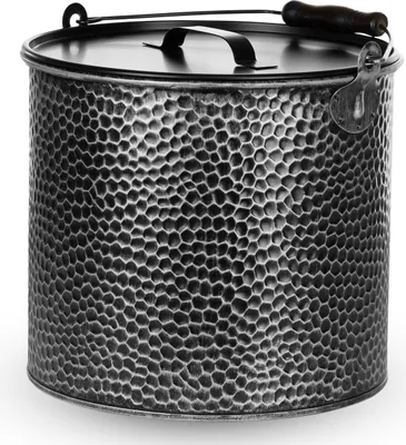 Produktbild von Metalleimer Kohleeimer verzinkt 15 Liter gehämmert Ascheeimer Kamin Industriedesign si/sw