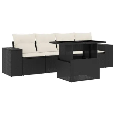 Produktbild von vidaXL 5-tlg. Garten-Sofagarnitur mit Kissen Schwarz Poly Rattan