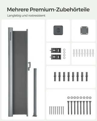 Produktbild von SONGMICS Alu Seitenmarkise 200 x 300 cm 280 g/m² ausziehbar Sichtschutz, Sonnenschutz für Balkon & Terrasse anthrazit GSA200G