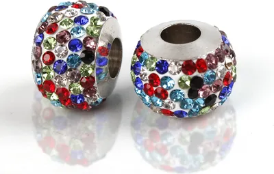 Produktbild von Großloch Spacer Charm Perlen Rondelle Stassperlen glitzernd 12 mm, 10 Stück, Bunt