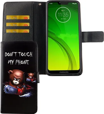 Produktbild von Motorola Moto G7 Tasche Handy Hülle Schutz-Cover Flip-Case mit Kartenfach Don't touch my phone