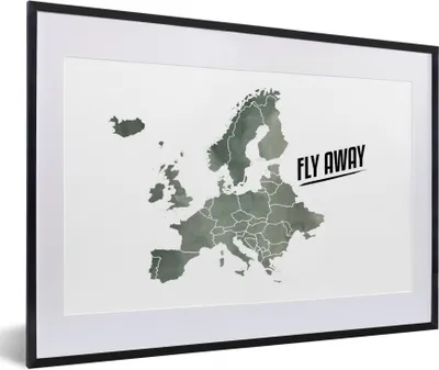 Produktbild von MuchoWow® MuchoWow® Gerahmtes Poster Karte - Europa - Zitate 60x40 cm - Poster mit zchwarzem Bilderrahmen - Schlafzimmer - Plakat in Rahmen - Drucken