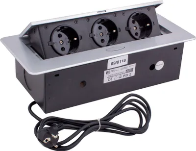 Produktbild von DesignLight 3-fach Einbausteckdose KOMBI BOX Kabel 3 m, silber