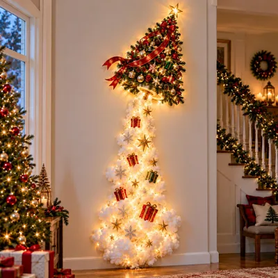 Produktbild von LED Weihnachtsdeko für die Wand, Weihnachtsbaum mit Lichterkette warmweiß, 3D Weihnachtsbeleuchtung, ca. 60 cm, DIY-Set, batteriebetrieben, für innen