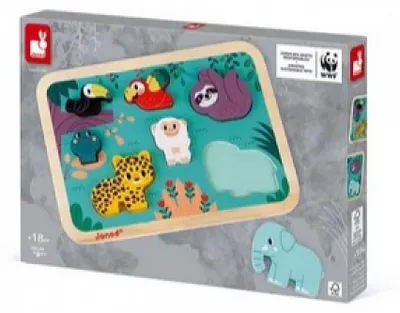 Zdjęcie produktu dla Janod Puzzle Janod-WWF® Chunky Drewniane puzzle z postaciami z dżungli