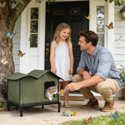 Produktbild von Geschlossenes Freiluft - Vergrößerte Katzenhaus Outdoor Winterfest Isoliert Mit Fluchttüren, Katzenhaus Für Streunerkatzen 4-Jahreszeiten Geeignet Winddicht Kälteresistent Für Katzen Hunde Bauernhof