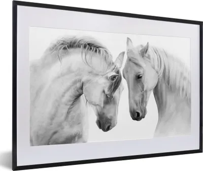 Produktbild von MuchoWow® Gerahmtes Poster Pferd - Tiere - Porträt - Weiß 60x40 cm - Poster mit Schwarzem Bilderrahmen Wandposter Rahmen Foto Bilder - Schlafzimmer - Plakat in Rahmen - Drucken