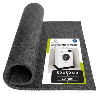 Image de Tapis antivibrations Garronda, 10 mm d'épaisseur, 60 x 60 cm, en granulés de caoutchouc SBR. Tapis pour lave-linge et sèche-linge, protège le sol, réduit les bruits et les vibrations. Tapis antidérapant, modèle GD-0251