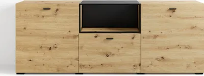 Produktbild von byLIVING Sideboard FRAME / Artisan Eiche - Optik / Fach mit Metallrahmen und Glasablage, verstellbare Böden / Anrichte / Kommode / Maße: B 200, H 75,5, T 37,5 cm
