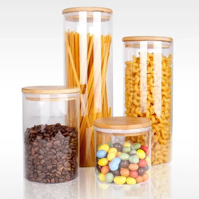 Image de 4 bocaux à provisions 6L couvercle bambou 4 tailles joint silicone