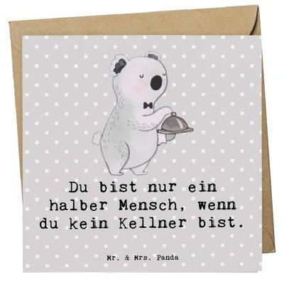 Produktbild von Mr. & Mrs. Panda Grußkarte Kellner Herz - Grau Pastell - Geschenk, Restaurant, Spruch, doppelkarte, anlasskarte, Glückwunschkarte, Ausbildung, faltkarte, Klappkarte