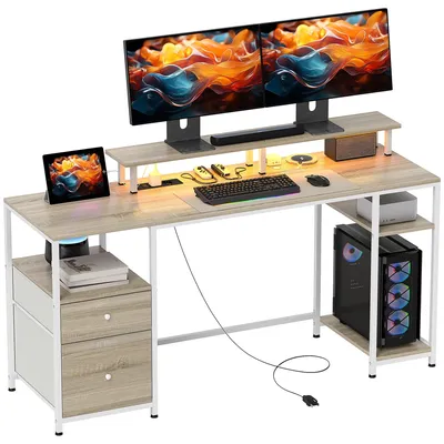 Image de Bureau - Bureau d'ordinateur - Table de travail - Bureau - 155,5 x 48 x 75,5 cm - avec support pour écran