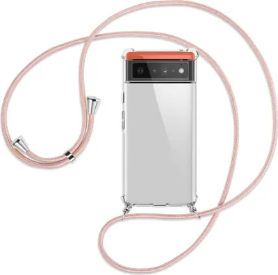Produktbild von Handykette Backcover-Schutzhülle mit Band (Metall silberfarben) für Google Pixel 6 - roségold