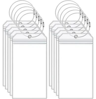 Produktbild von Kofferanhänger für Kreuzfahrten 10 Stück Transparent PVC Wasserfest 19,5x10,3 cm mit Metallband